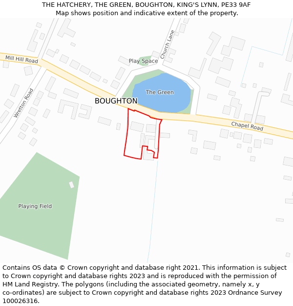 THE HATCHERY, THE GREEN, BOUGHTON, KING'S LYNN, PE33 9AF: Location map and indicative extent of plot