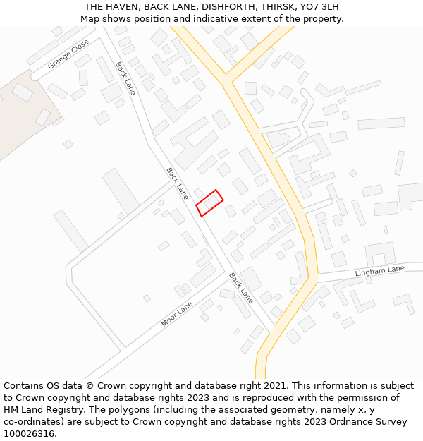 THE HAVEN, BACK LANE, DISHFORTH, THIRSK, YO7 3LH: Location map and indicative extent of plot