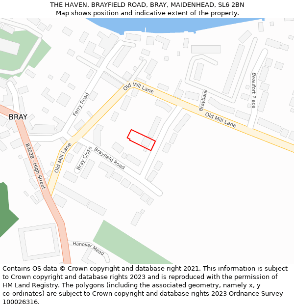 THE HAVEN, BRAYFIELD ROAD, BRAY, MAIDENHEAD, SL6 2BN: Location map and indicative extent of plot