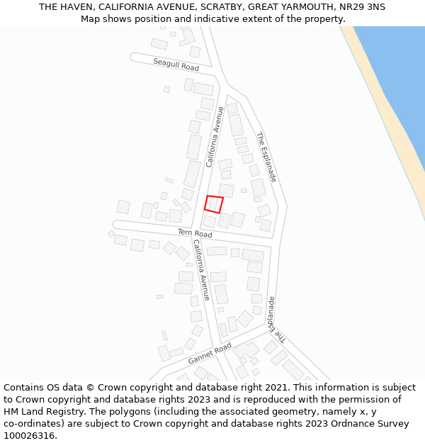 THE HAVEN, CALIFORNIA AVENUE, SCRATBY, GREAT YARMOUTH, NR29 3NS: Location map and indicative extent of plot