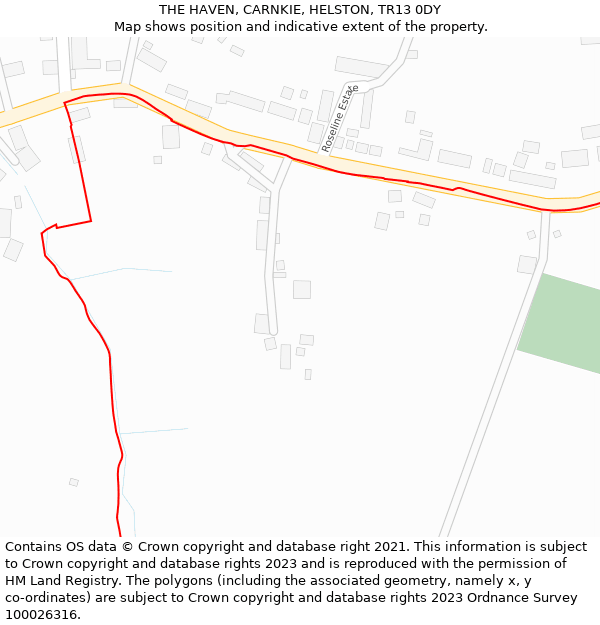 THE HAVEN, CARNKIE, HELSTON, TR13 0DY: Location map and indicative extent of plot