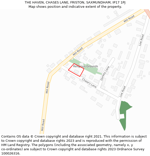 THE HAVEN, CHASES LANE, FRISTON, SAXMUNDHAM, IP17 1PJ: Location map and indicative extent of plot
