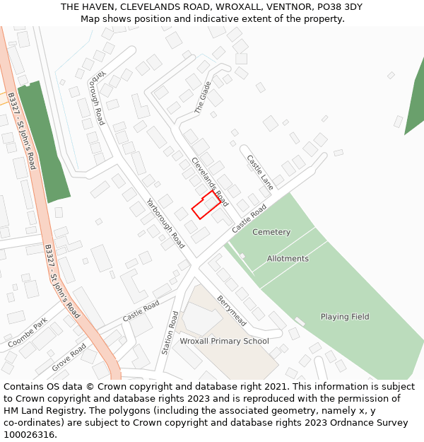 THE HAVEN, CLEVELANDS ROAD, WROXALL, VENTNOR, PO38 3DY: Location map and indicative extent of plot
