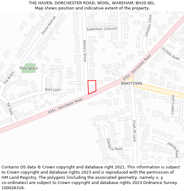 THE HAVEN, DORCHESTER ROAD, WOOL, WAREHAM, BH20 6EL: Location map and indicative extent of plot