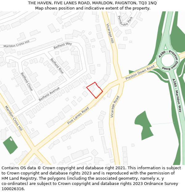 THE HAVEN, FIVE LANES ROAD, MARLDON, PAIGNTON, TQ3 1NQ: Location map and indicative extent of plot