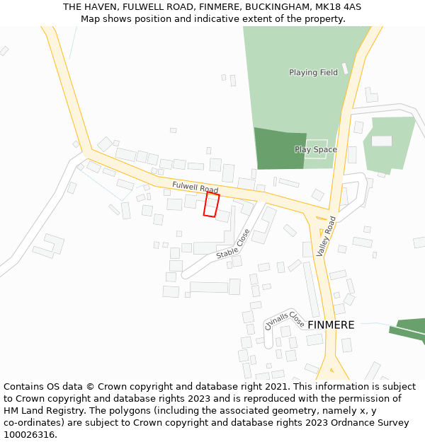 THE HAVEN, FULWELL ROAD, FINMERE, BUCKINGHAM, MK18 4AS: Location map and indicative extent of plot