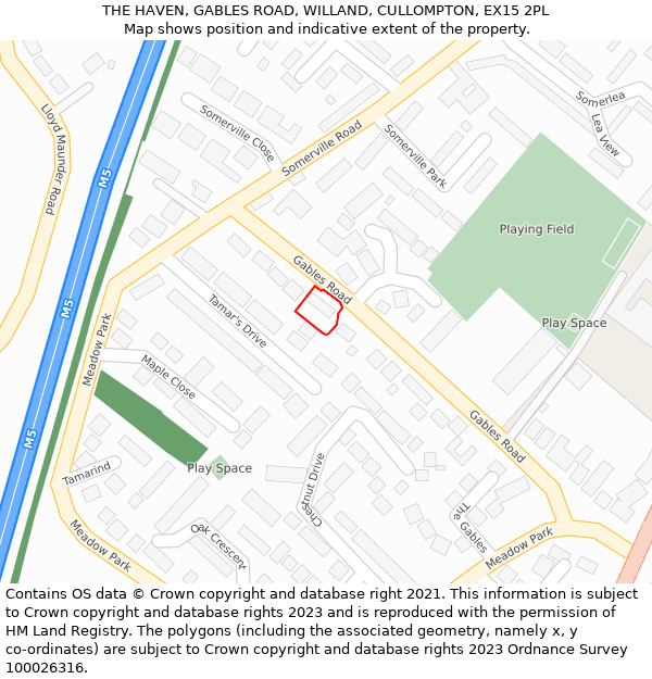 THE HAVEN, GABLES ROAD, WILLAND, CULLOMPTON, EX15 2PL: Location map and indicative extent of plot