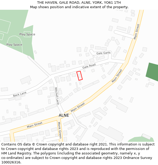 THE HAVEN, GALE ROAD, ALNE, YORK, YO61 1TH: Location map and indicative extent of plot