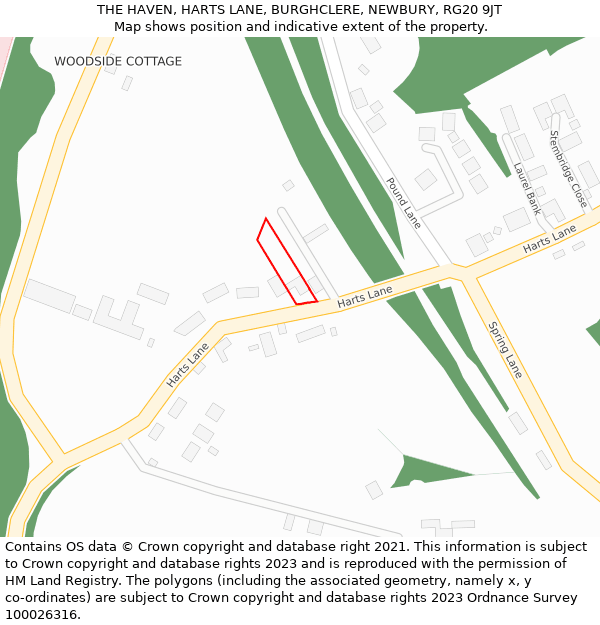 THE HAVEN, HARTS LANE, BURGHCLERE, NEWBURY, RG20 9JT: Location map and indicative extent of plot