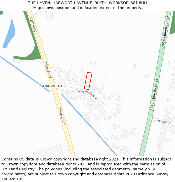 THE HAVEN, HARWORTH AVENUE, BLYTH, WORKSOP, S81 8HH: Location map and indicative extent of plot