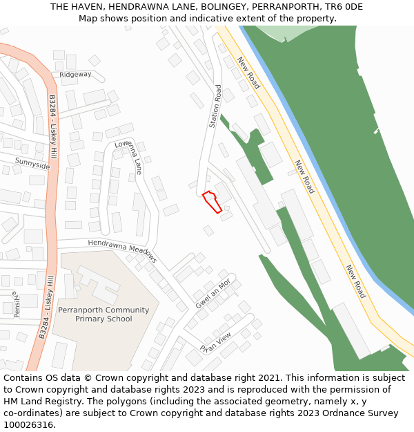 THE HAVEN, HENDRAWNA LANE, BOLINGEY, PERRANPORTH, TR6 0DE: Location map and indicative extent of plot