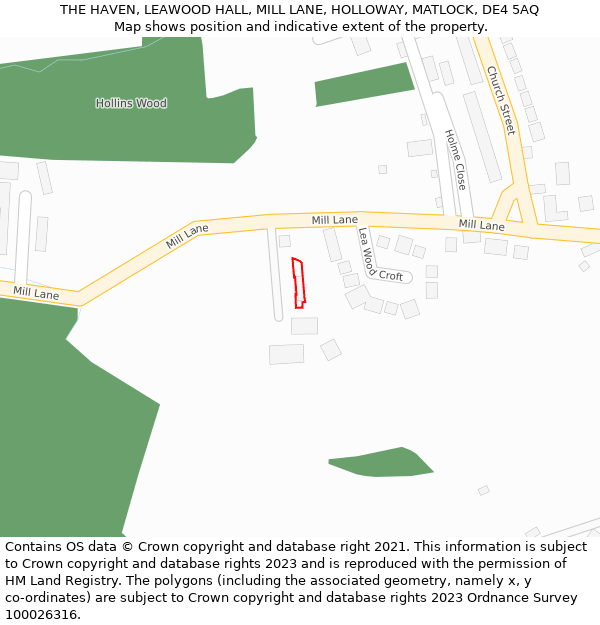 THE HAVEN, LEAWOOD HALL, MILL LANE, HOLLOWAY, MATLOCK, DE4 5AQ: Location map and indicative extent of plot