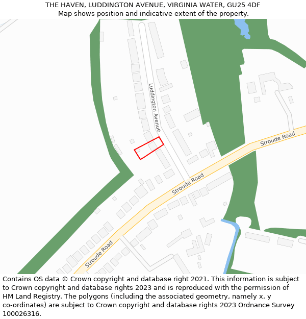 THE HAVEN, LUDDINGTON AVENUE, VIRGINIA WATER, GU25 4DF: Location map and indicative extent of plot
