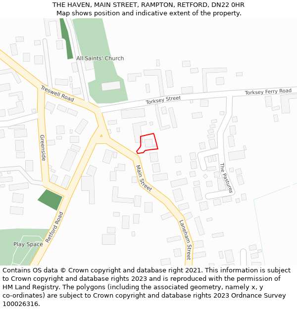 THE HAVEN, MAIN STREET, RAMPTON, RETFORD, DN22 0HR: Location map and indicative extent of plot