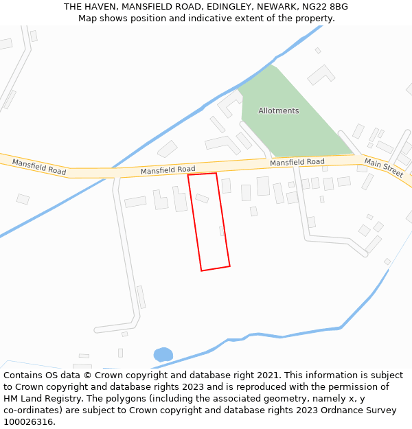 THE HAVEN, MANSFIELD ROAD, EDINGLEY, NEWARK, NG22 8BG: Location map and indicative extent of plot