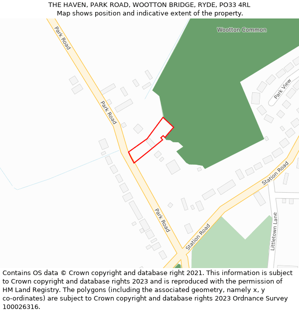 THE HAVEN, PARK ROAD, WOOTTON BRIDGE, RYDE, PO33 4RL: Location map and indicative extent of plot