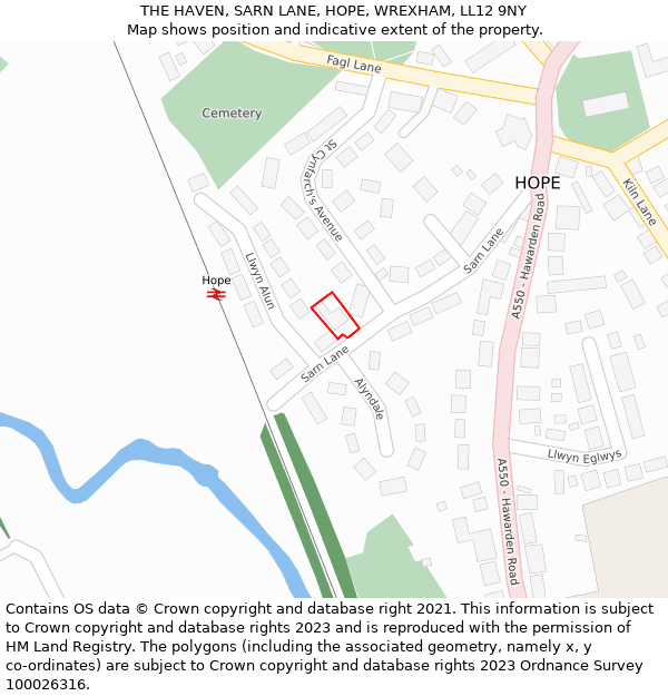 THE HAVEN, SARN LANE, HOPE, WREXHAM, LL12 9NY: Location map and indicative extent of plot