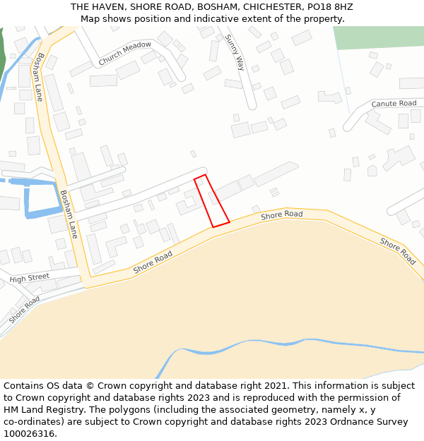 THE HAVEN, SHORE ROAD, BOSHAM, CHICHESTER, PO18 8HZ: Location map and indicative extent of plot