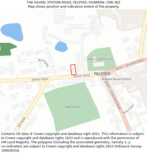 THE HAVEN, STATION ROAD, FELSTED, DUNMOW, CM6 3EZ: Location map and indicative extent of plot