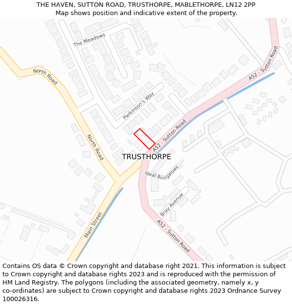 THE HAVEN, SUTTON ROAD, TRUSTHORPE, MABLETHORPE, LN12 2PP: Location map and indicative extent of plot