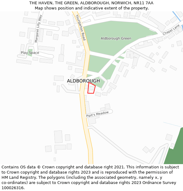 THE HAVEN, THE GREEN, ALDBOROUGH, NORWICH, NR11 7AA: Location map and indicative extent of plot