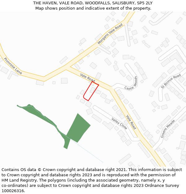 THE HAVEN, VALE ROAD, WOODFALLS, SALISBURY, SP5 2LY: Location map and indicative extent of plot