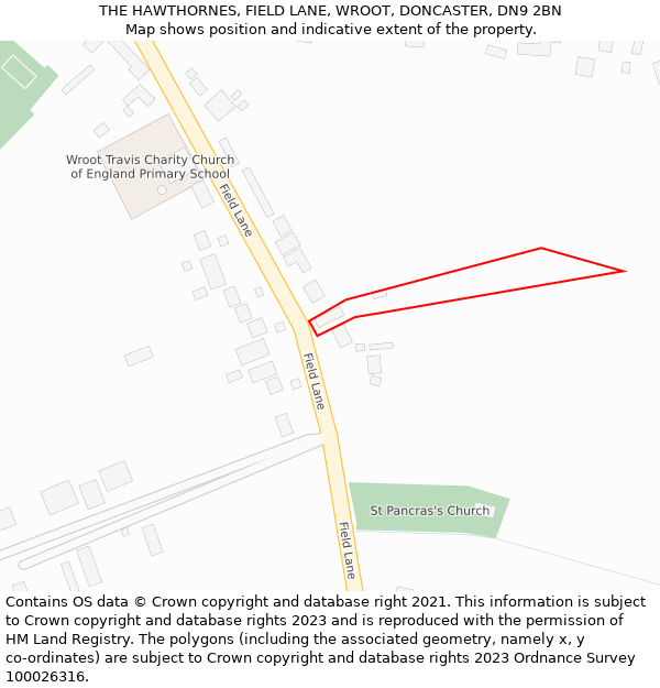 THE HAWTHORNES, FIELD LANE, WROOT, DONCASTER, DN9 2BN: Location map and indicative extent of plot