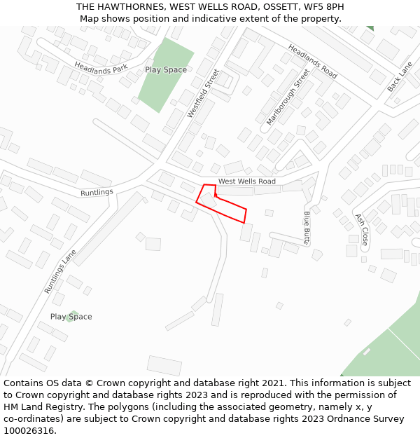 THE HAWTHORNES, WEST WELLS ROAD, OSSETT, WF5 8PH: Location map and indicative extent of plot