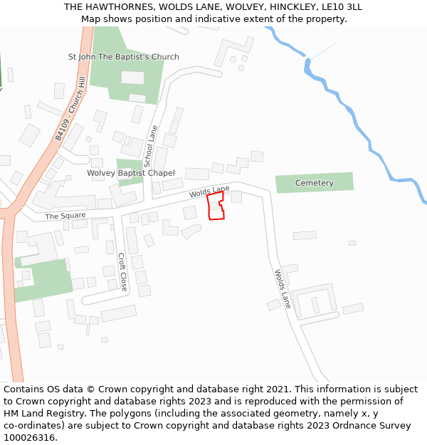 THE HAWTHORNES, WOLDS LANE, WOLVEY, HINCKLEY, LE10 3LL: Location map and indicative extent of plot