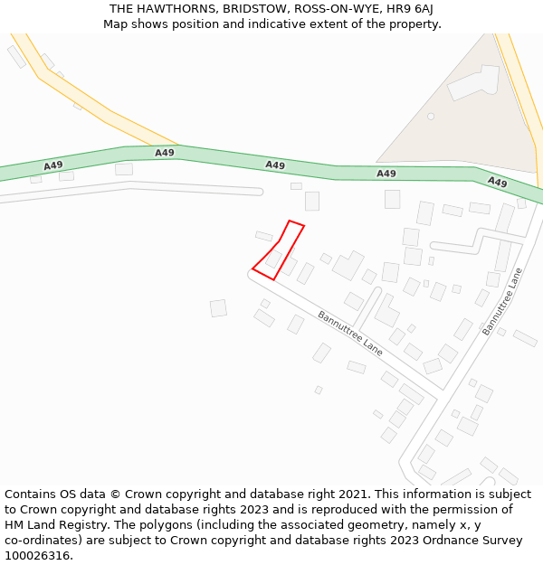 THE HAWTHORNS, BRIDSTOW, ROSS-ON-WYE, HR9 6AJ: Location map and indicative extent of plot