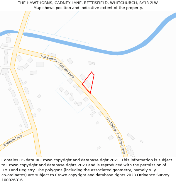 THE HAWTHORNS, CADNEY LANE, BETTISFIELD, WHITCHURCH, SY13 2LW: Location map and indicative extent of plot