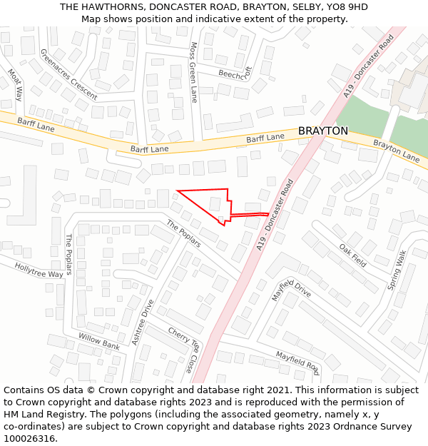 THE HAWTHORNS, DONCASTER ROAD, BRAYTON, SELBY, YO8 9HD: Location map and indicative extent of plot