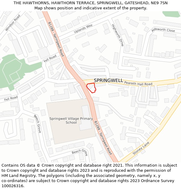 THE HAWTHORNS, HAWTHORN TERRACE, SPRINGWELL, GATESHEAD, NE9 7SN: Location map and indicative extent of plot