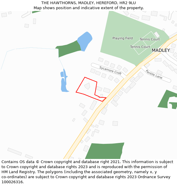 THE HAWTHORNS, MADLEY, HEREFORD, HR2 9LU: Location map and indicative extent of plot