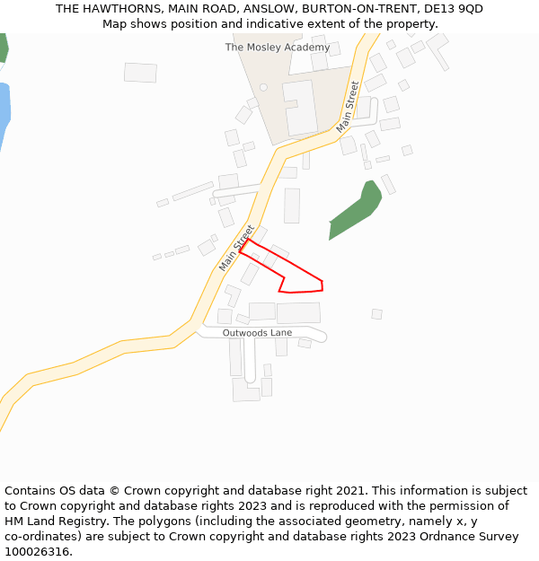 THE HAWTHORNS, MAIN ROAD, ANSLOW, BURTON-ON-TRENT, DE13 9QD: Location map and indicative extent of plot