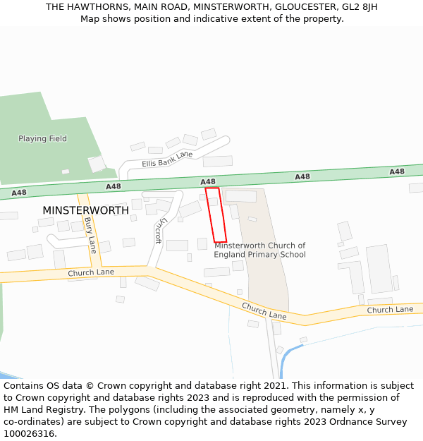 THE HAWTHORNS, MAIN ROAD, MINSTERWORTH, GLOUCESTER, GL2 8JH: Location map and indicative extent of plot