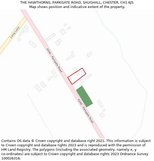 THE HAWTHORNS, PARKGATE ROAD, SAUGHALL, CHESTER, CH1 6JS: Location map and indicative extent of plot