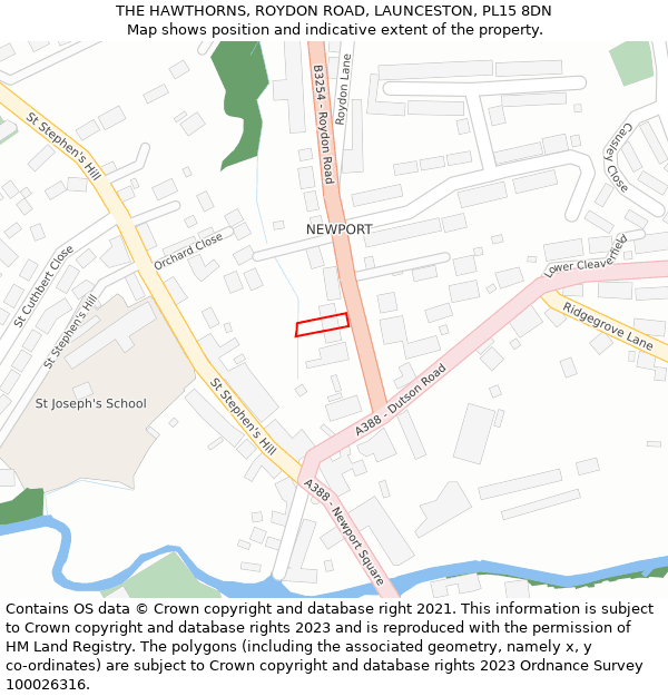 THE HAWTHORNS, ROYDON ROAD, LAUNCESTON, PL15 8DN: Location map and indicative extent of plot