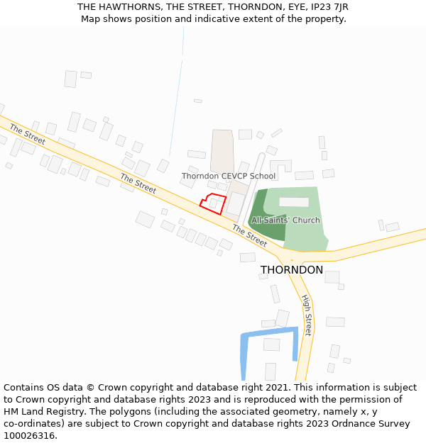 THE HAWTHORNS, THE STREET, THORNDON, EYE, IP23 7JR: Location map and indicative extent of plot