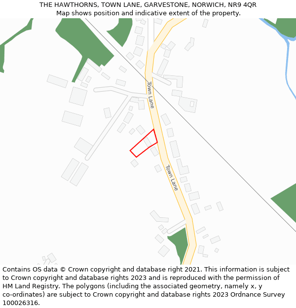 THE HAWTHORNS, TOWN LANE, GARVESTONE, NORWICH, NR9 4QR: Location map and indicative extent of plot