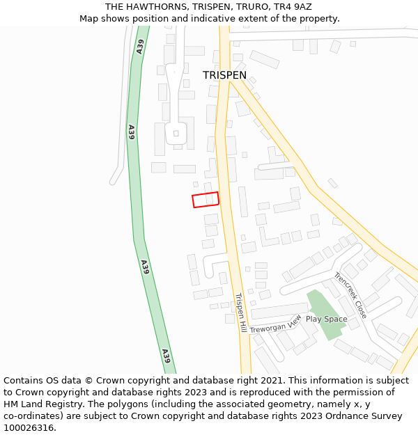 THE HAWTHORNS, TRISPEN, TRURO, TR4 9AZ: Location map and indicative extent of plot