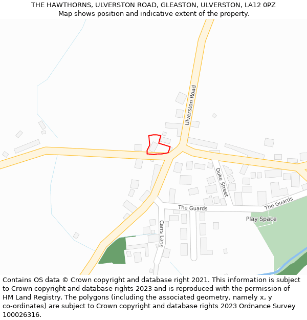 THE HAWTHORNS, ULVERSTON ROAD, GLEASTON, ULVERSTON, LA12 0PZ: Location map and indicative extent of plot