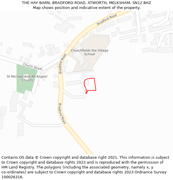 THE HAY BARN, BRADFORD ROAD, ATWORTH, MELKSHAM, SN12 8HZ: Location map and indicative extent of plot