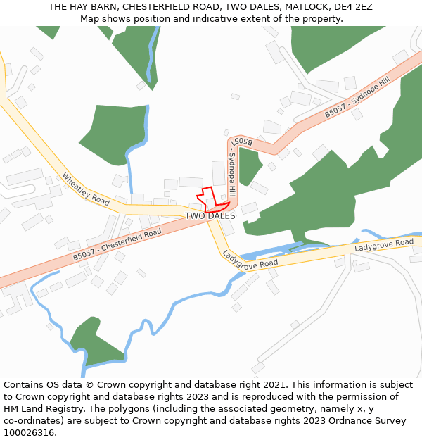 THE HAY BARN, CHESTERFIELD ROAD, TWO DALES, MATLOCK, DE4 2EZ: Location map and indicative extent of plot