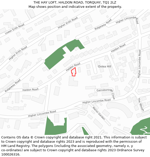 THE HAY LOFT, HALDON ROAD, TORQUAY, TQ1 2LZ: Location map and indicative extent of plot