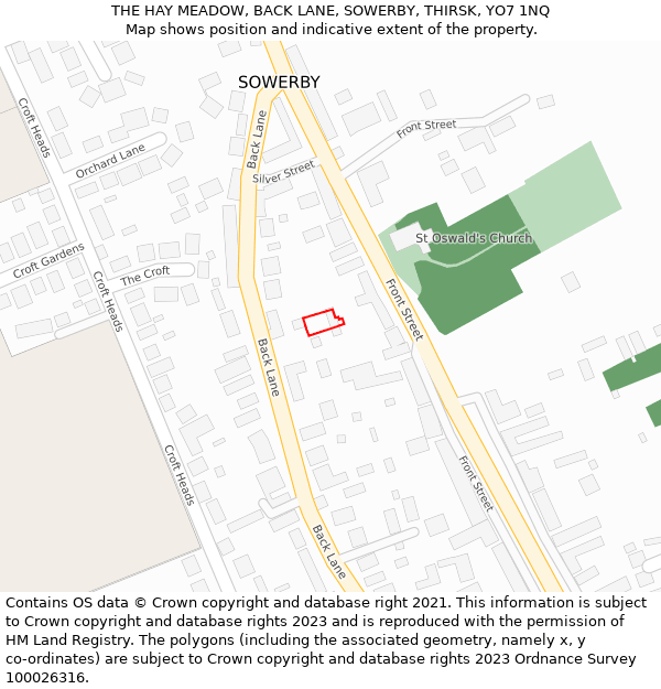 THE HAY MEADOW, BACK LANE, SOWERBY, THIRSK, YO7 1NQ: Location map and indicative extent of plot