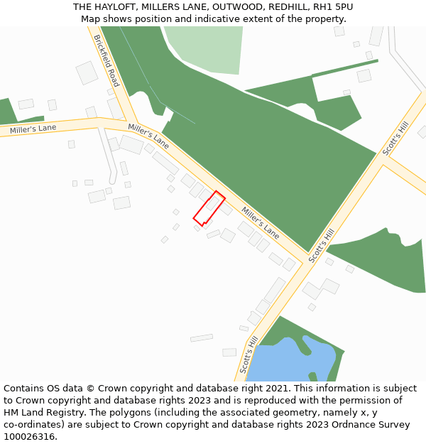 THE HAYLOFT, MILLERS LANE, OUTWOOD, REDHILL, RH1 5PU: Location map and indicative extent of plot