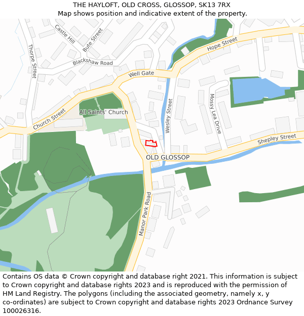 THE HAYLOFT, OLD CROSS, GLOSSOP, SK13 7RX: Location map and indicative extent of plot