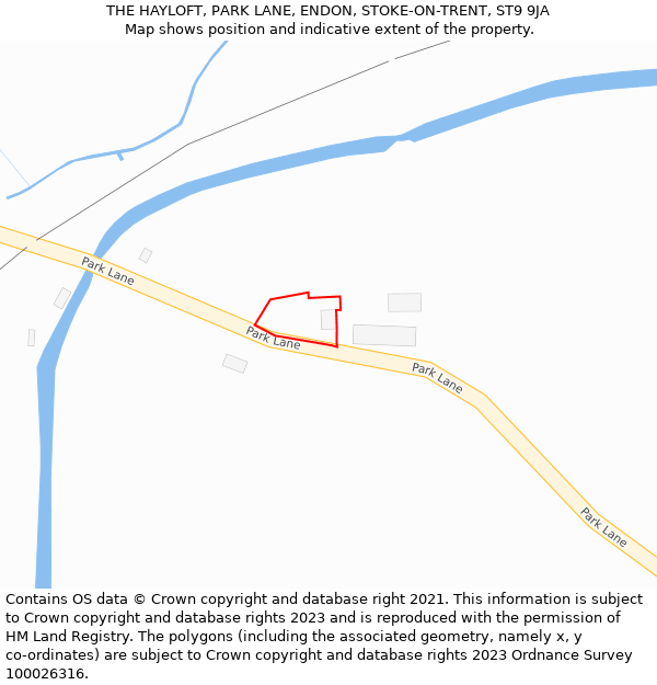 THE HAYLOFT, PARK LANE, ENDON, STOKE-ON-TRENT, ST9 9JA: Location map and indicative extent of plot