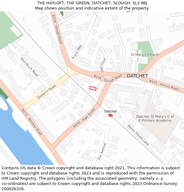 THE HAYLOFT, THE GREEN, DATCHET, SLOUGH, SL3 9BJ: Location map and indicative extent of plot